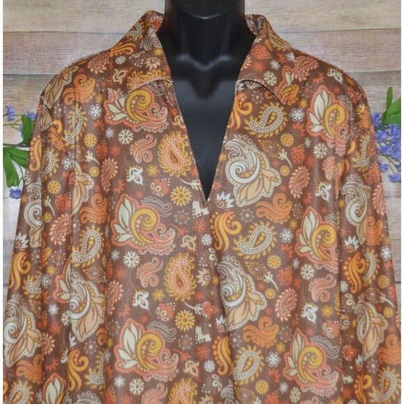 Spirit Halloween Mens L Shirt Costume Party Collared Retro 70s Hippie Paisley - Picture 2 of 7